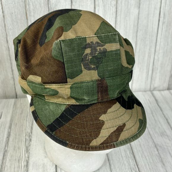 Military Army Woodland Camouflage‎ Utility Cap Hat Size Medium Camo Eagle - Picture 7 of 11